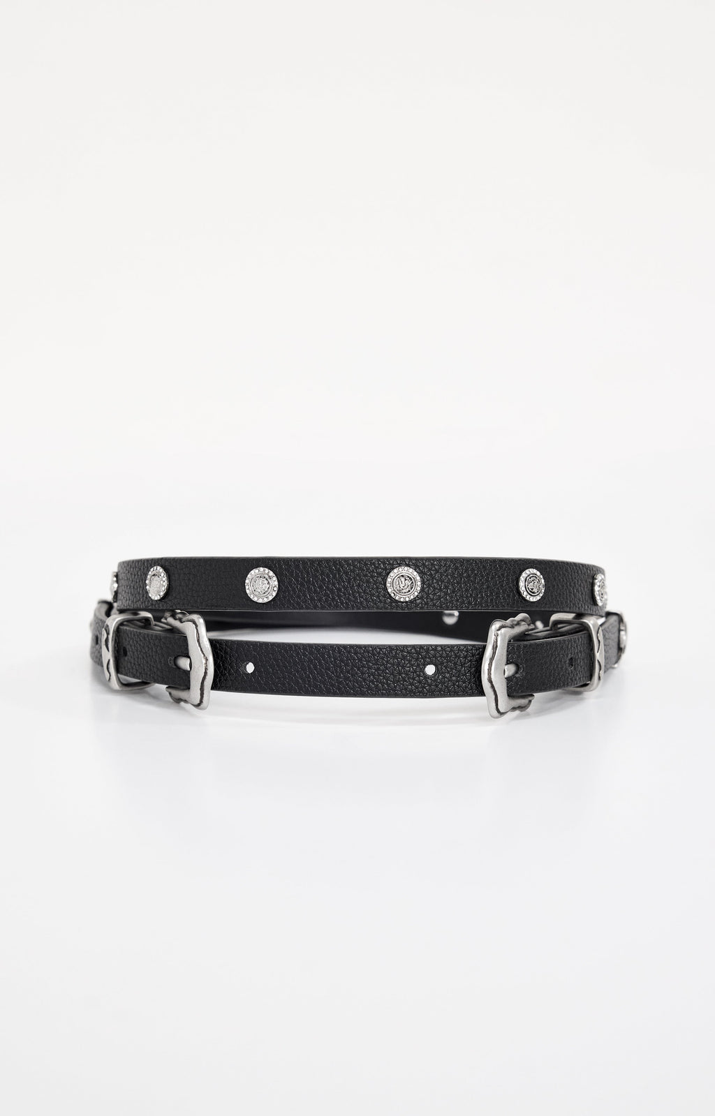 SKINNY DOUBLE BUCKLE BELT BLACK001