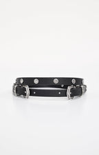 SKINNY DOUBLE BUCKLE BELT BLACK001