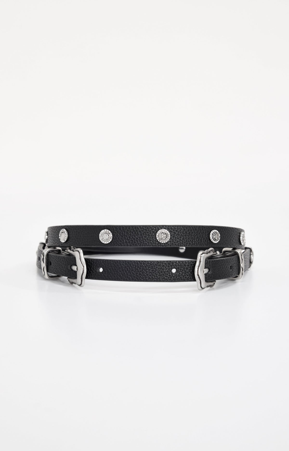 SKINNY DOUBLE BUCKLE BELT BLACK001
