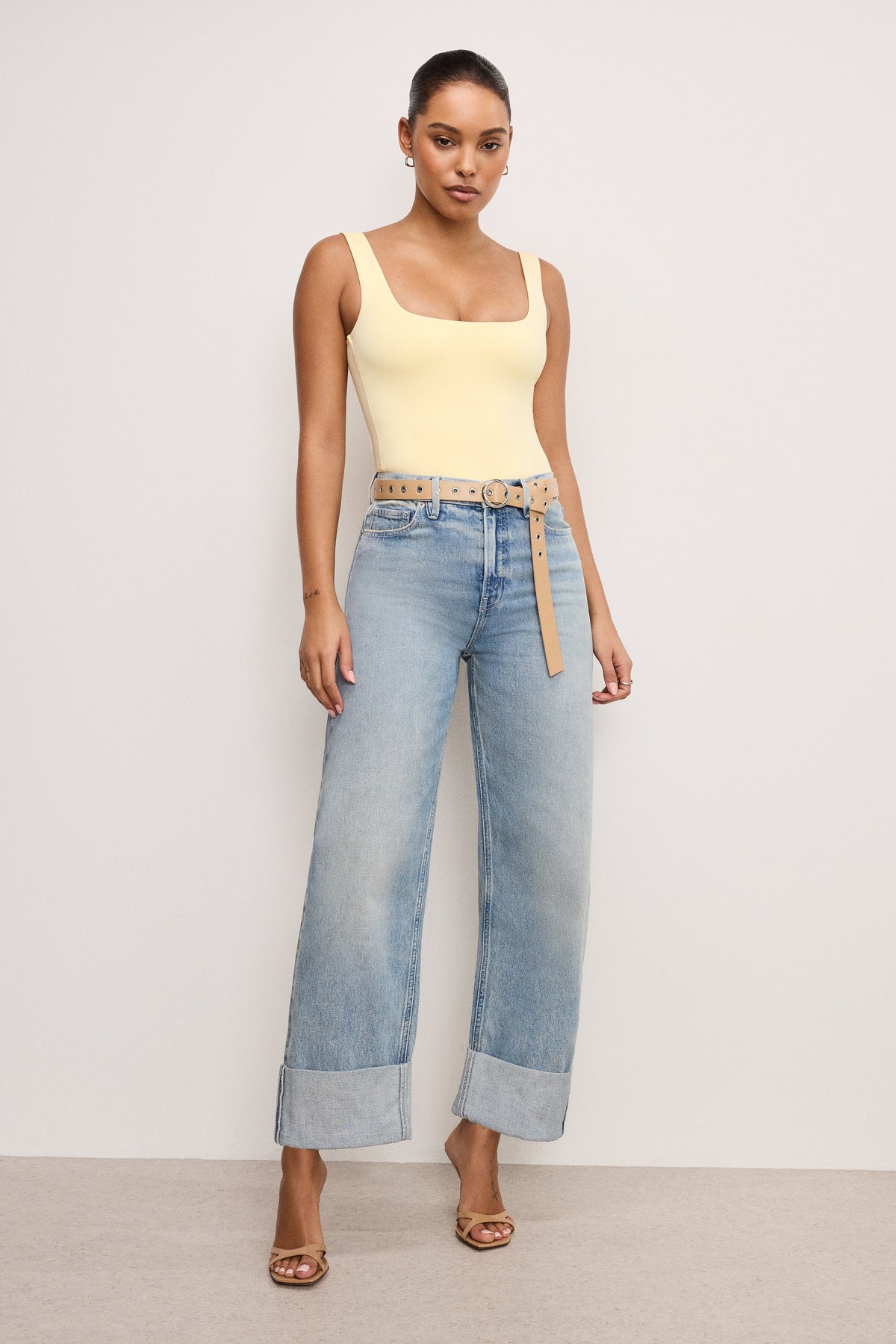 SKINNY EYELET BELT TAN002
