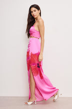 SATIN MAXI SKIRT PINK HIBISCUS002