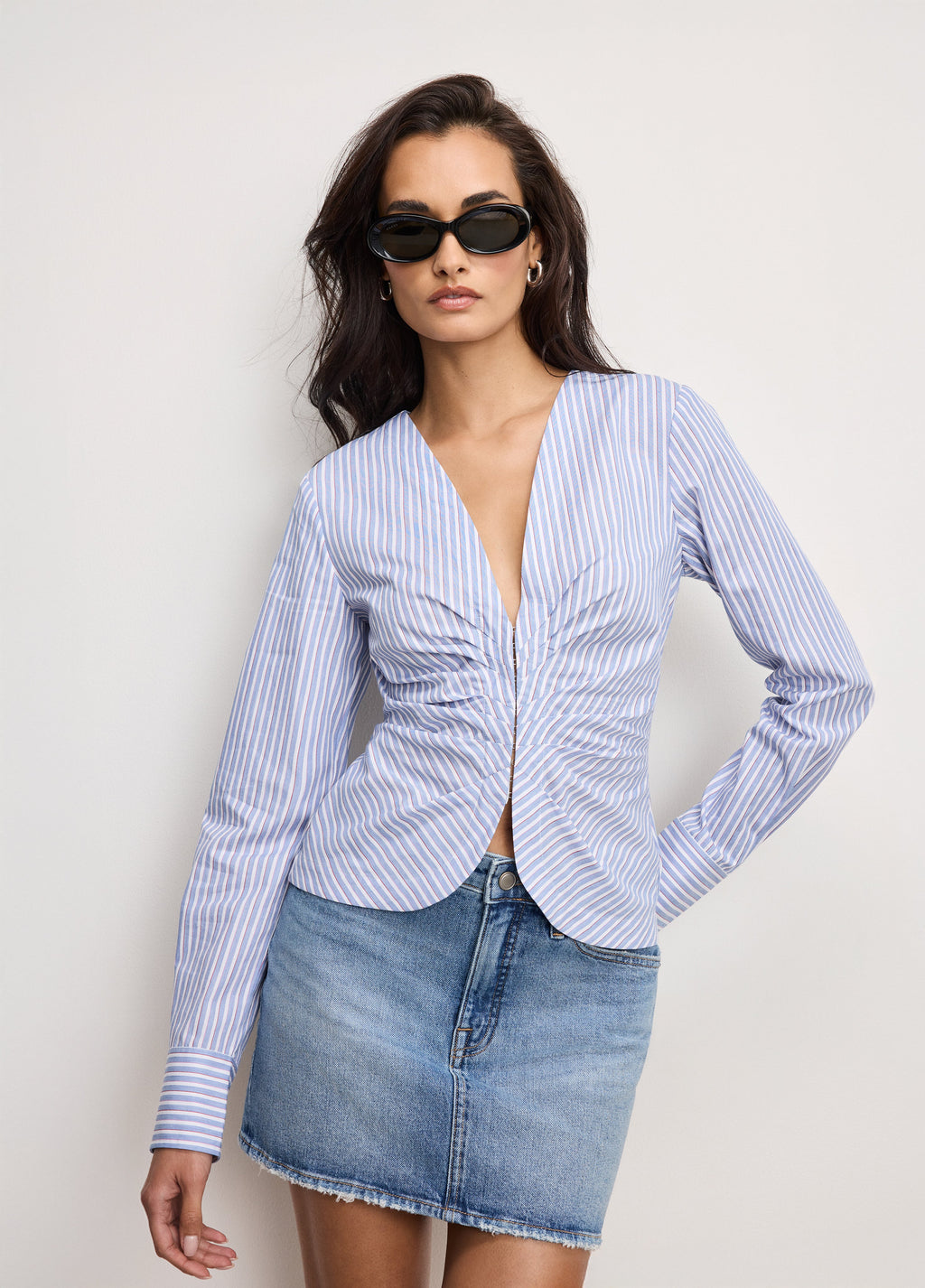 POPLIN RUCHED SHIRT VACAY STRIPE001