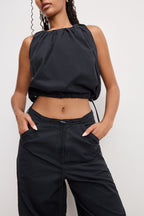 TWILL PARACHUTE PANTS BLACK001
