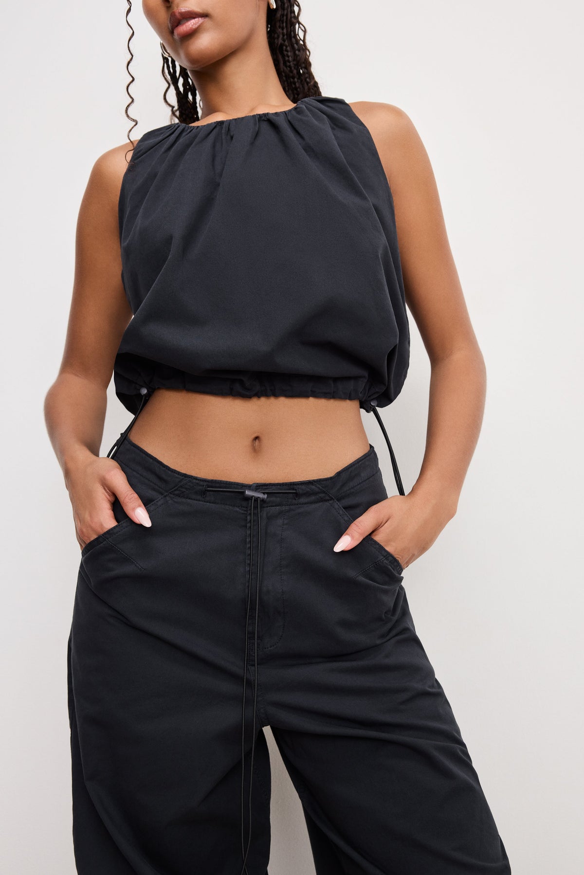 TWILL PARACHUTE PANTS BLACK001