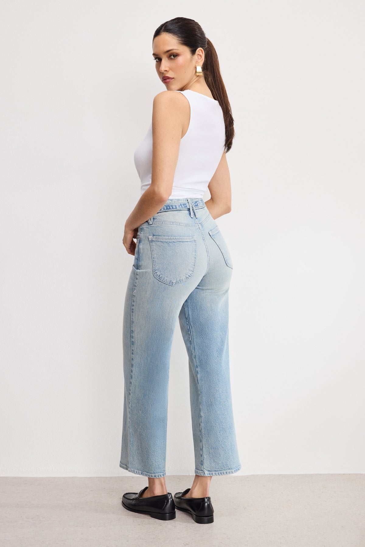 GOOD WAIST PALAZZO CROPPED JEANS INDIGO999
