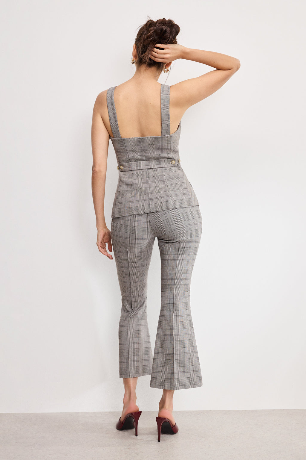 PLAID PULL ON KICK FLARE PANTS GLEN PLAID001