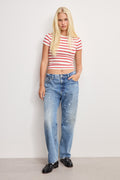 SUPER STRETCH BABY TEE ECRU &amp CHILI WIDE STRIPE