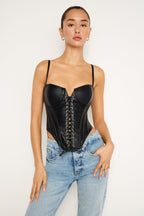 FAUX LEATHER LACE UP BUSTIER BLACK001
