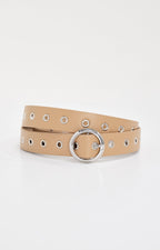 SKINNY EYELET BELT TAN002