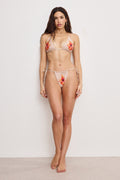 SATIN TINY TIES BIKINI BOTTOM CHAMPAGNE TROPICAL HIBISCUS001