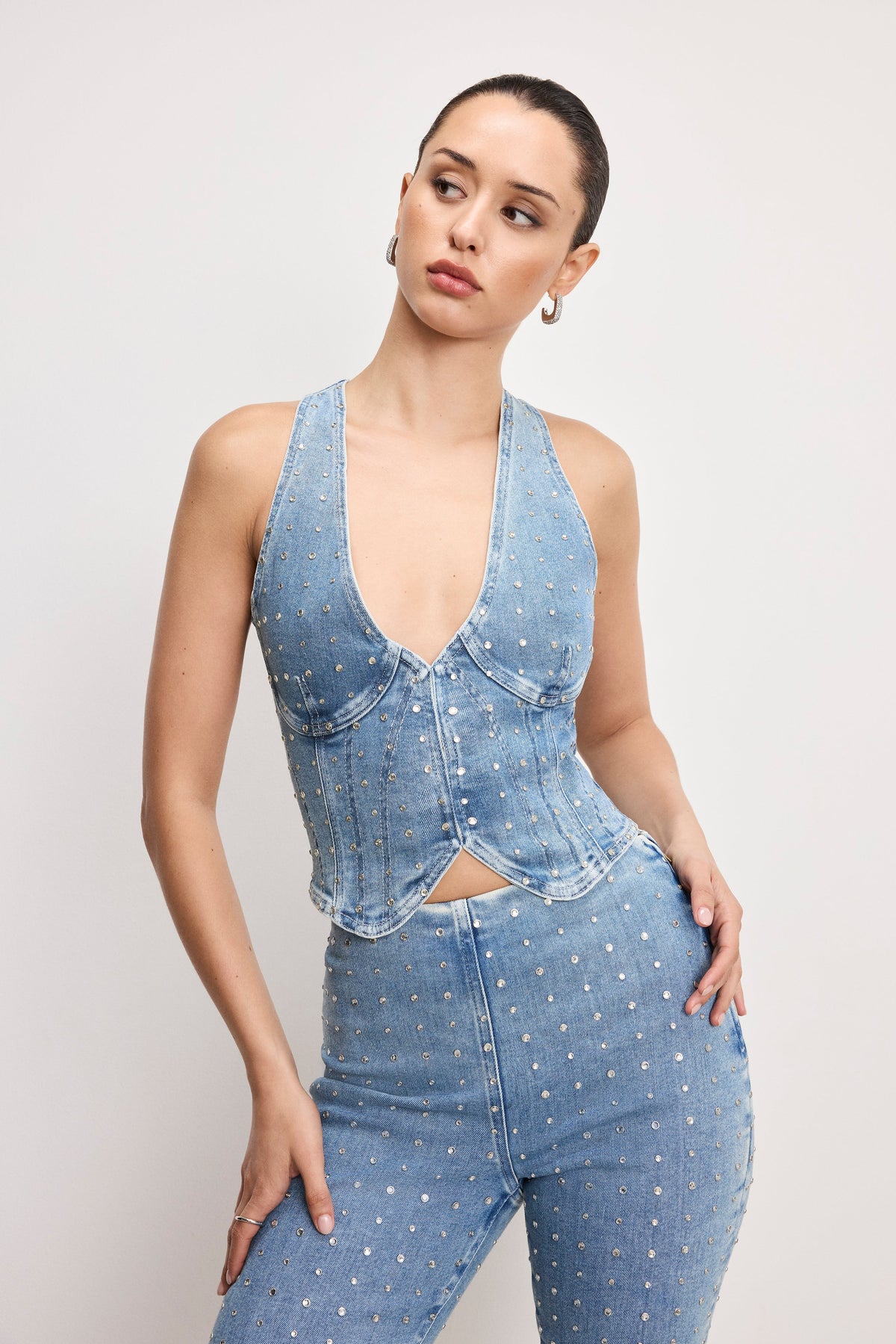 DOLLY CRYSTAL DENIM VEST INDIGO1023