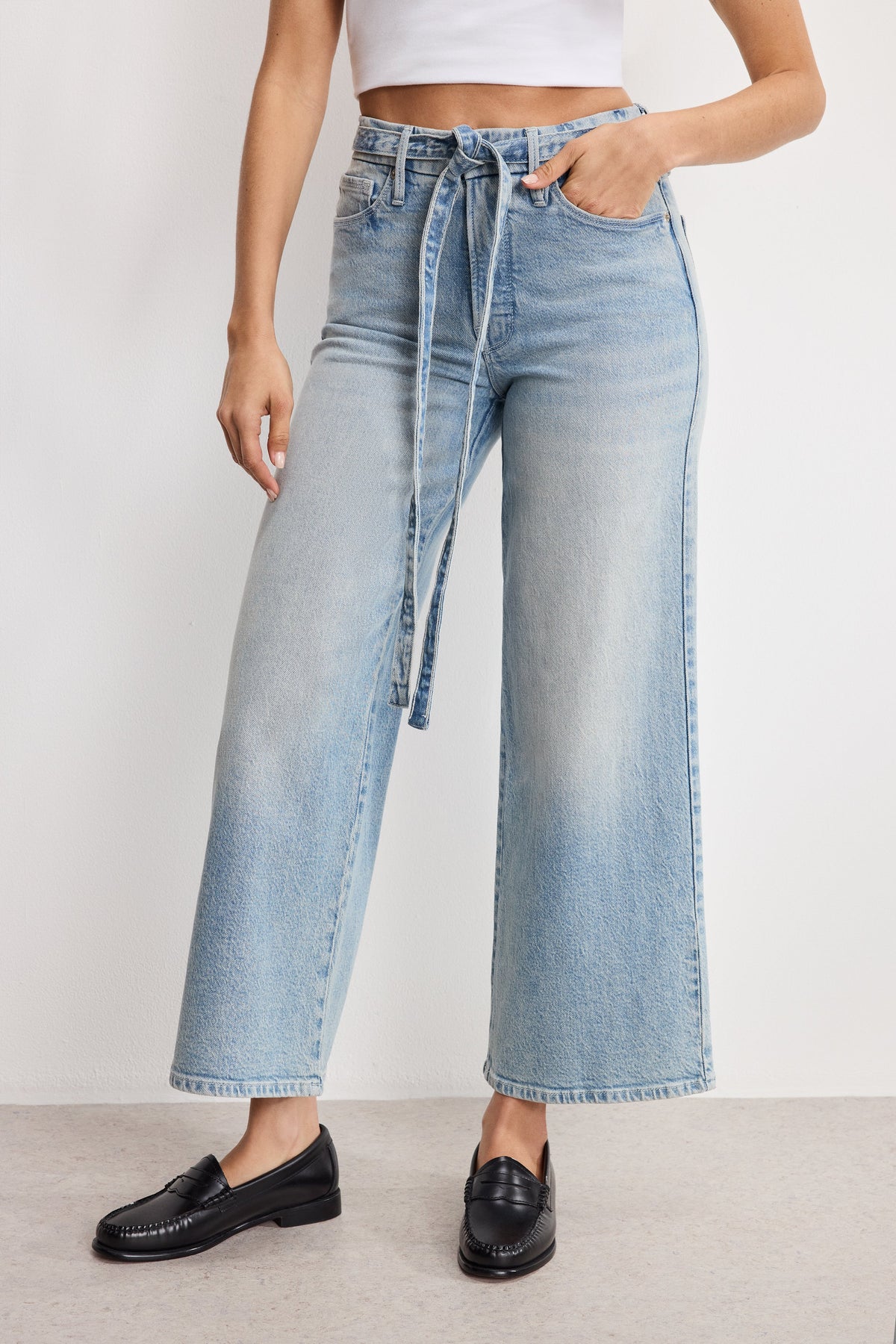 GOOD WAIST PALAZZO CROPPED JEANS INDIGO999