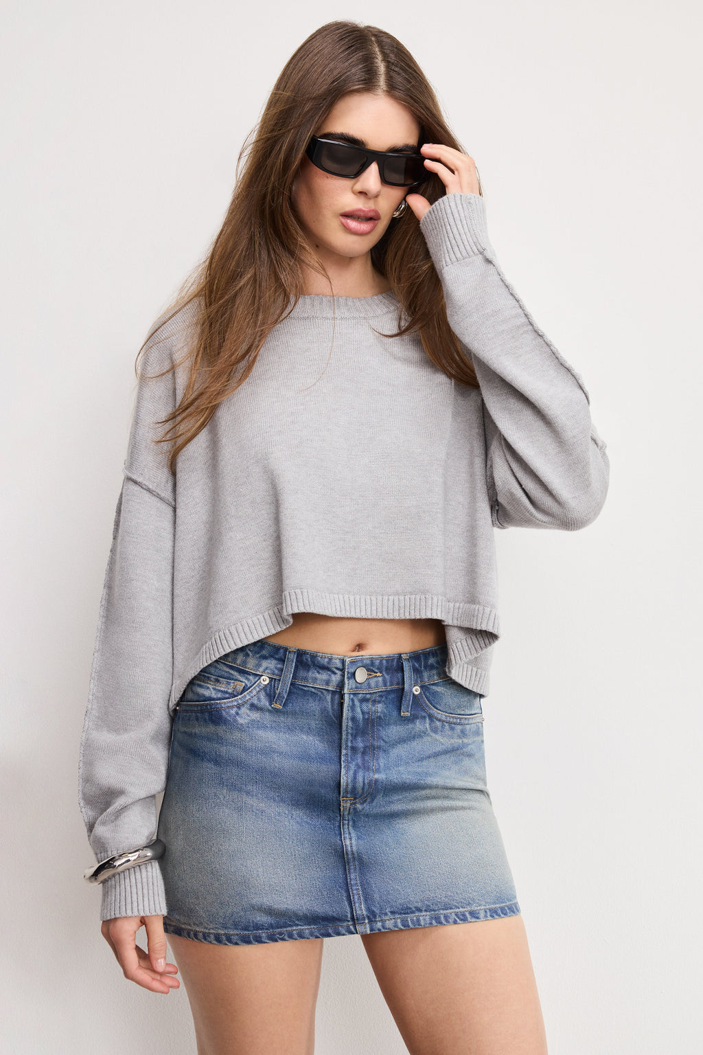 COZY KNIT CREW NECK MELANGE GREY