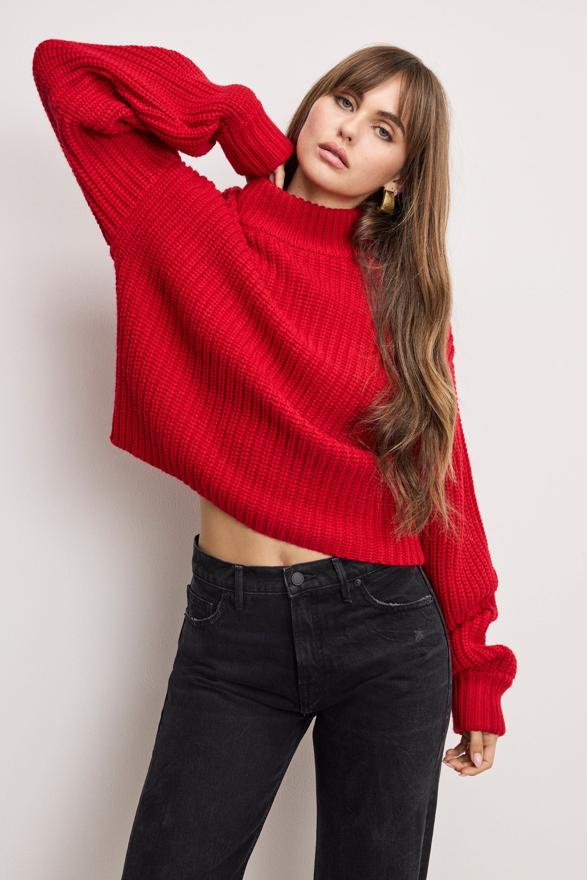 CHUNKY KNIT MOCK NECK SWEATER CHILI001