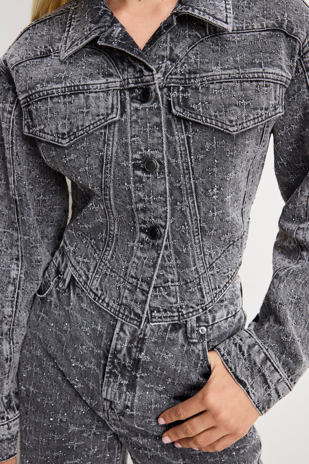 DOLLY CRYSTAL DENIM JACKET BLACK415