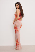 GAUZE MESH MAXI DRESS MAUVE TROPICAL HIBISCUS001