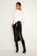 FAUX LEATHER MIDI SKIRT BLACK001