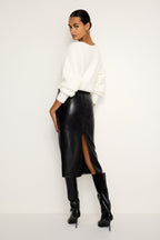 FAUX LEATHER MIDI SKIRT BLACK001