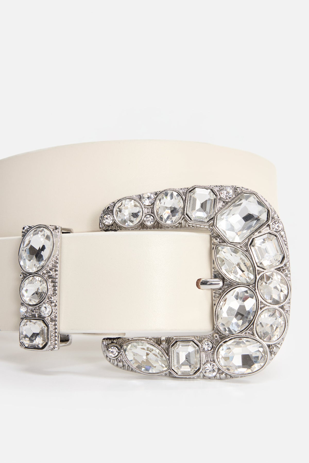 DOLLY CLASSIC CRYSTAL LEATHER BELT WHITE001